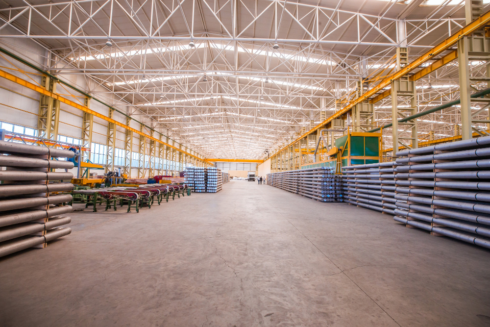 big storehouse with construction materials inside for wholesale